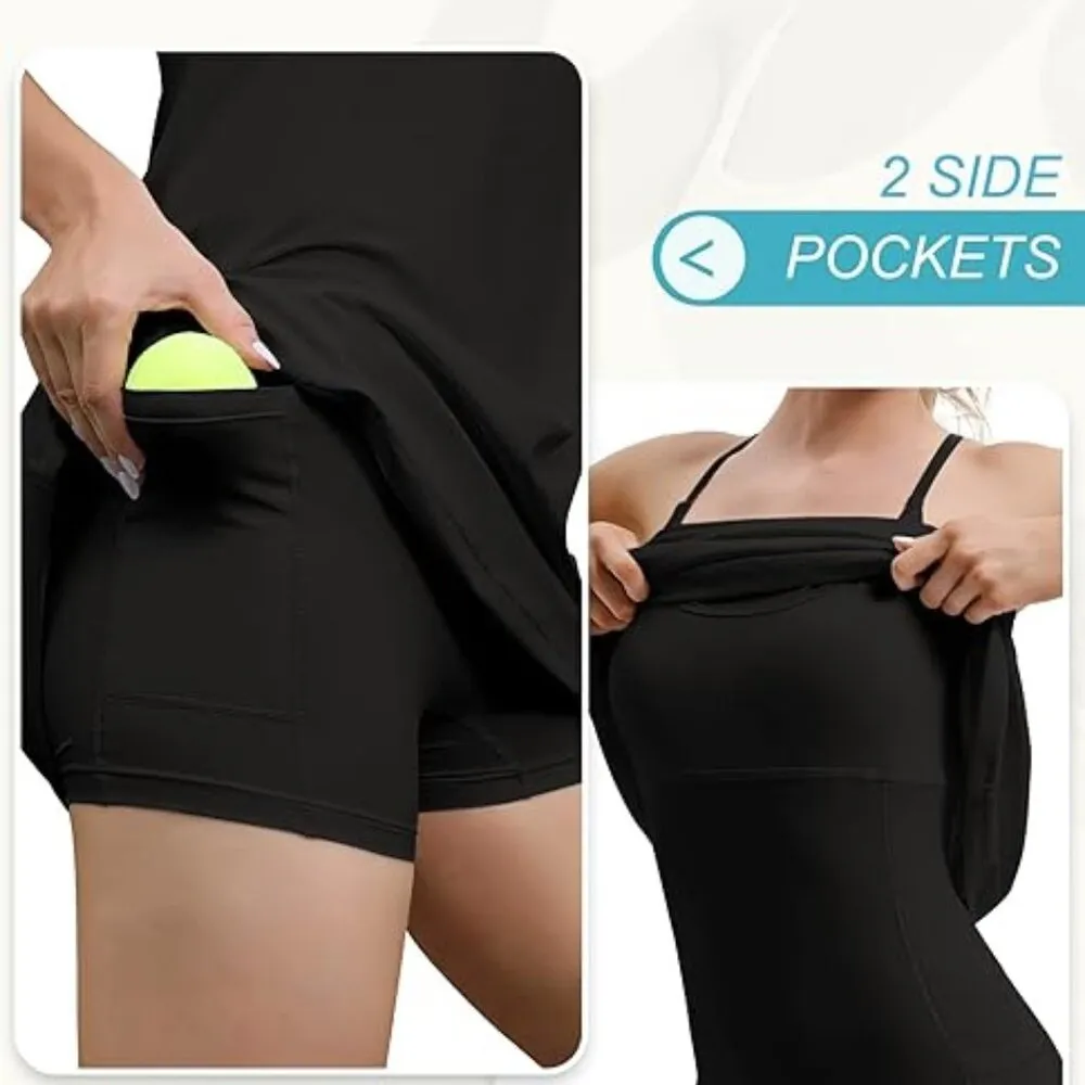 IUGA XL Black Athletic Workout Dress with Built-In Shorts and Bra, Pockets - Image 5