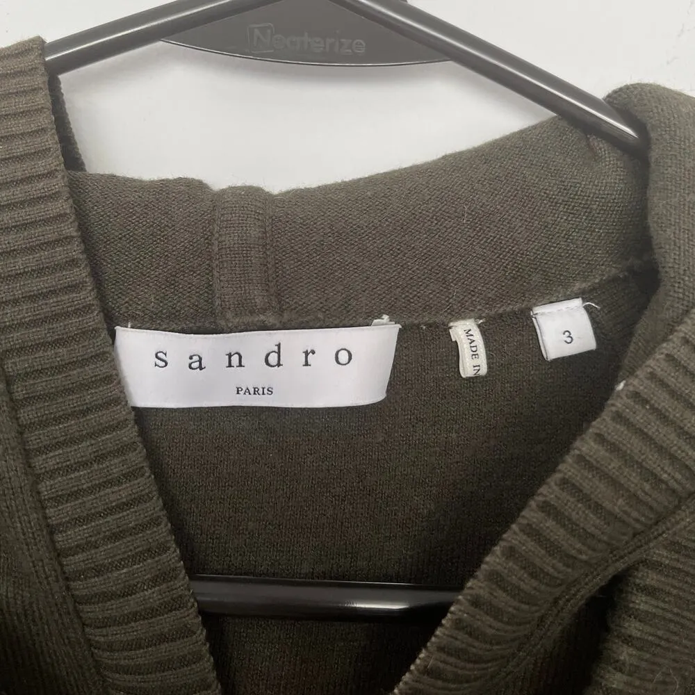 Sandro Paris Olive Green Soft Designer Hoodie Pullover Sweatshirt Size L - Image 9