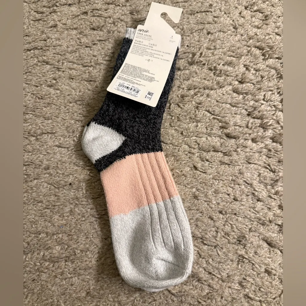 Aerie Tri-Tone Colorblock Black, Pink, White Marled Glinda Wicked Crew Socks NWT - Image 2