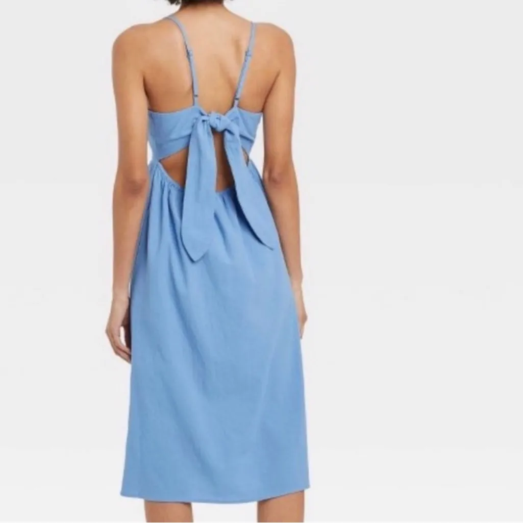 Universal Thread Sleeveless Button Front A-Line Midi Tie Back Blue Dress Sz Med - Image 2