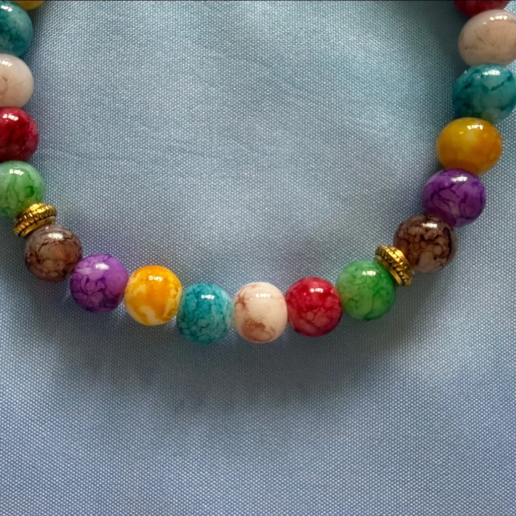 Multicolor Beaded Bracelet with Gold Accents Red - Image 3