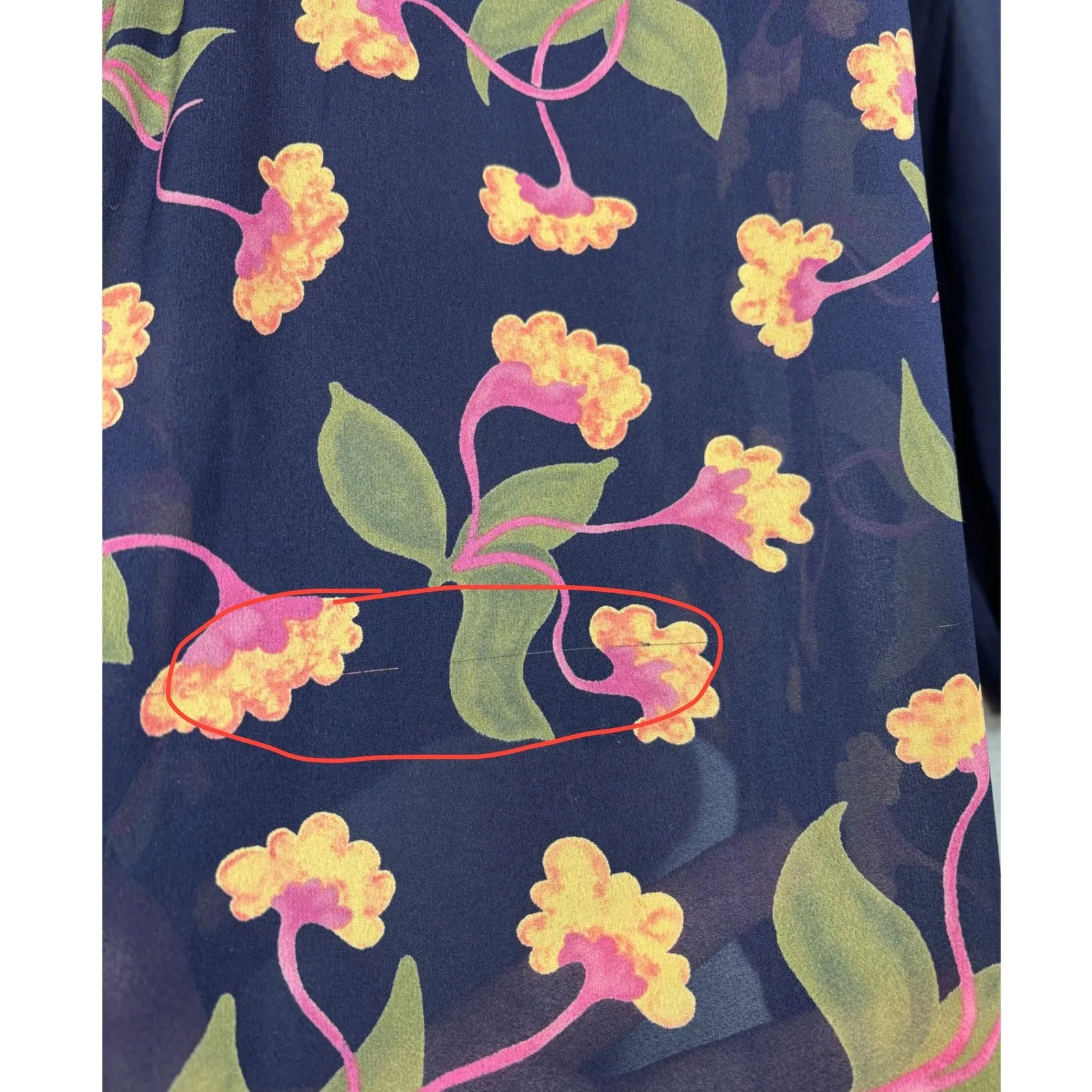 Maeve Anthropologie Navy Blue Floral Print Pleated Sheer Button Up Shirt Size 2 - Image 3