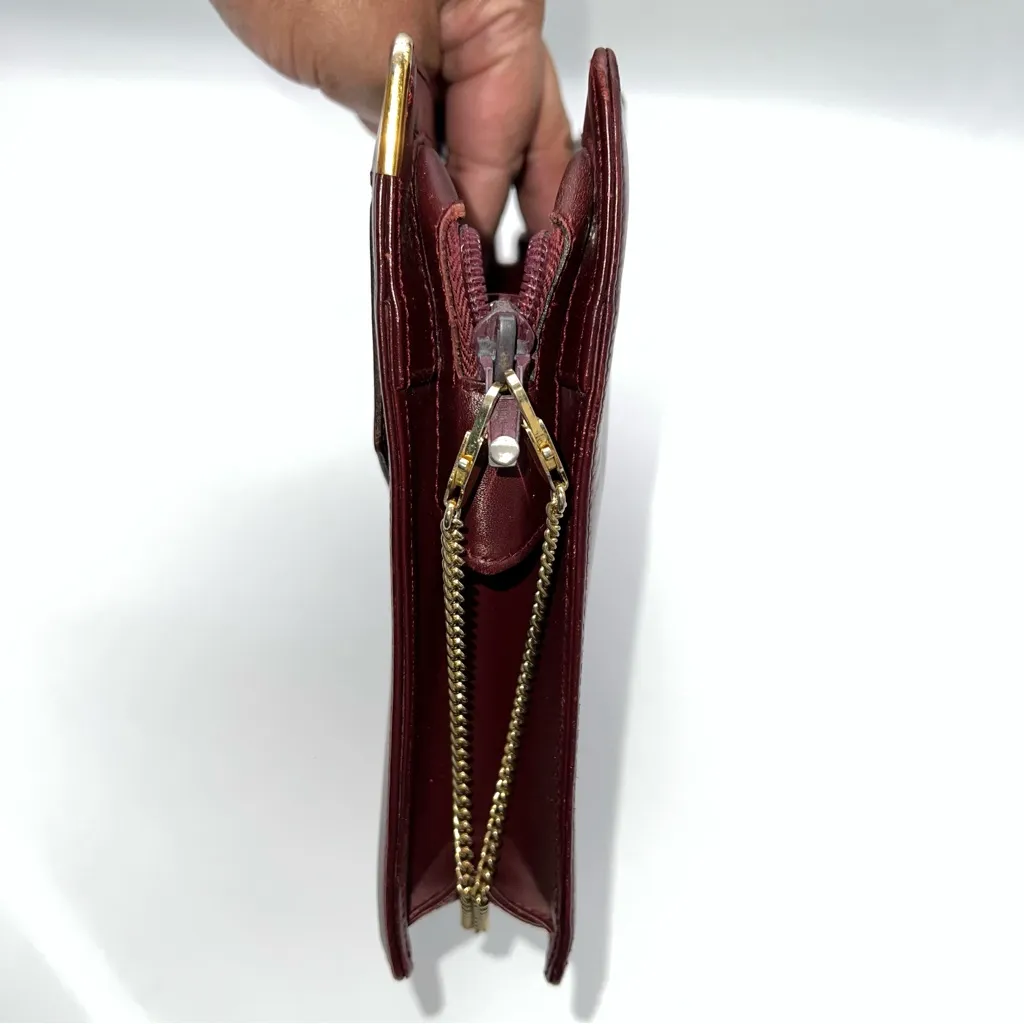 Cartier Must Line Vintage Classic Burgundy Leather Clutch-Detachable Wrist Chain - Image 4