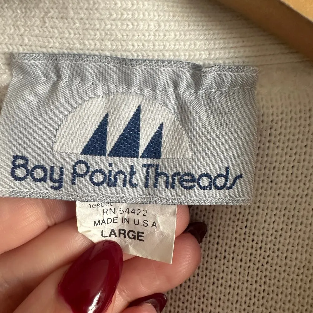 80s Vintage | Bay Point Threads | Nautical Gold and White Crested Cardigan Large - Image 4