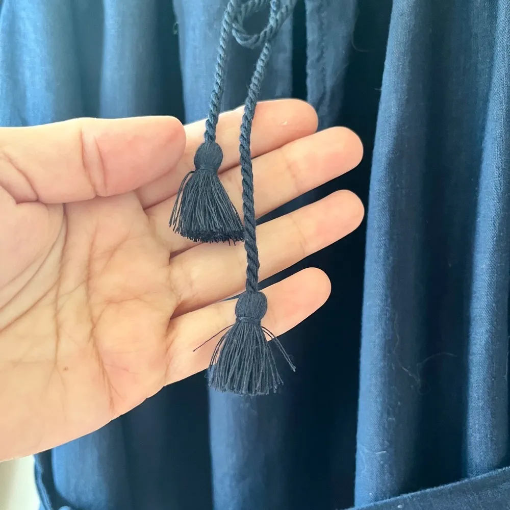 J.Crew XS S Navy Linen Oversized Short Dress Belted Red Floral Embroidered Tunic - Image 5