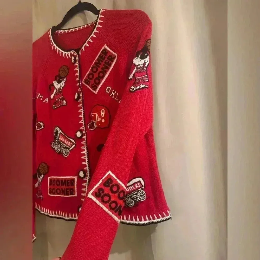 Women’s Red Oklahoma Sooners Vintage Cardigan - Image 2
