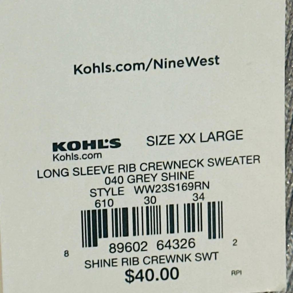 Nine West light silver gray ribbed crewneck sweater with metallic threading NWT - Image 5