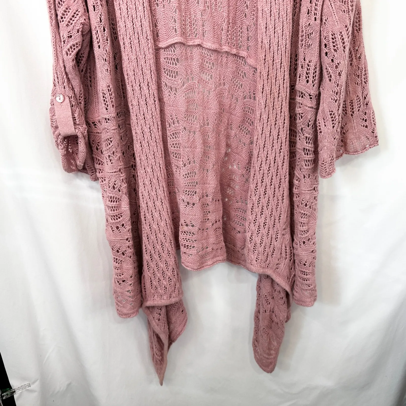 Woman Within Plus Size 26/28W Cardigan 2X Sweater Pink Open Duster Long 1585 - Image 8