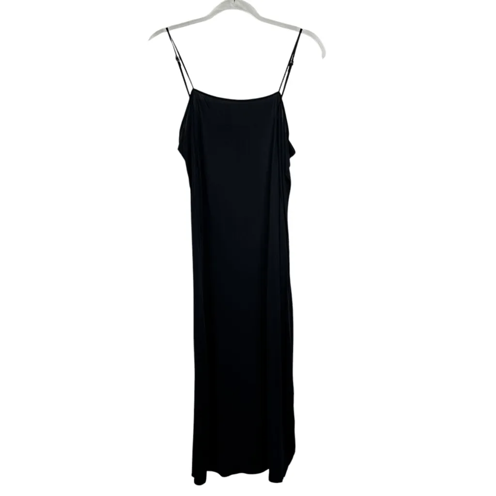 AKRIS PUNTO US 12 Black Vegan Silk Slip Dress Viscose Square Neck LBD Basic Mod - Image 2