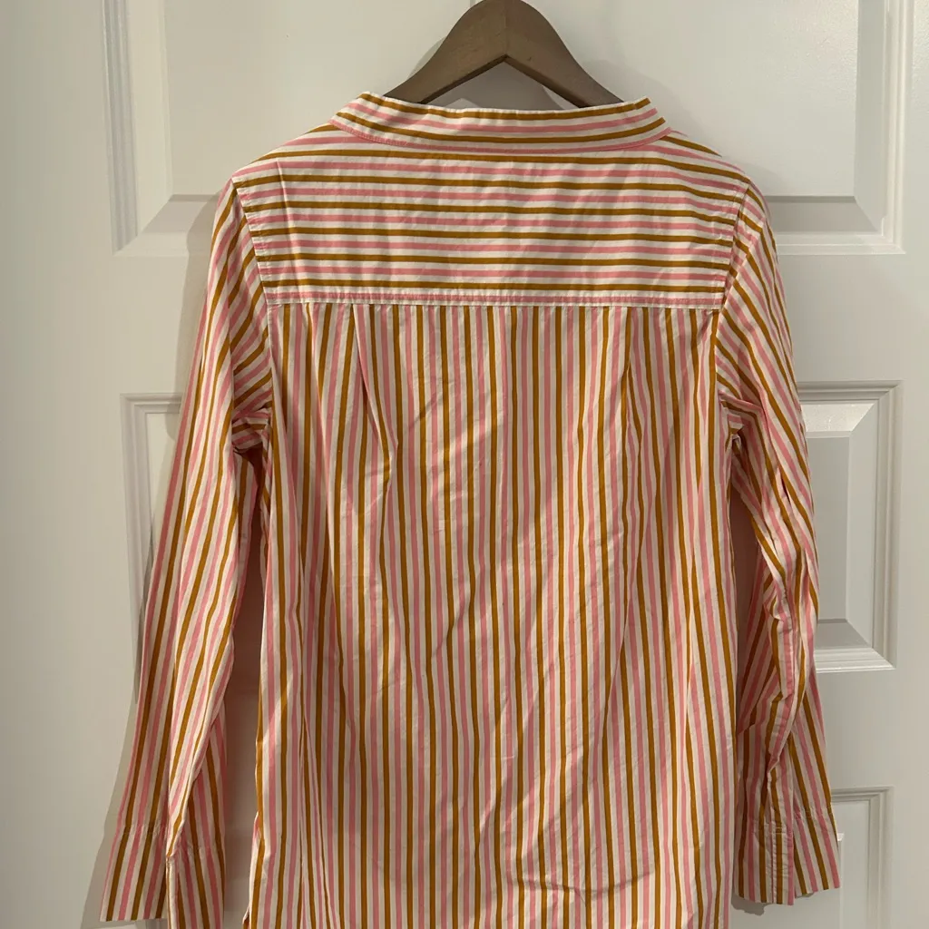 J Crew Striped Shirt White Pink Brown Size 4 - Image 8