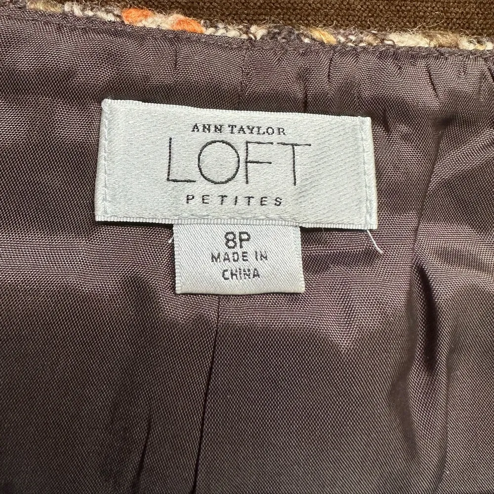 Loft Brown Tan Cream & Orange Plaid Midi Skirt Zip On Side lining SZ 8P - Image 8