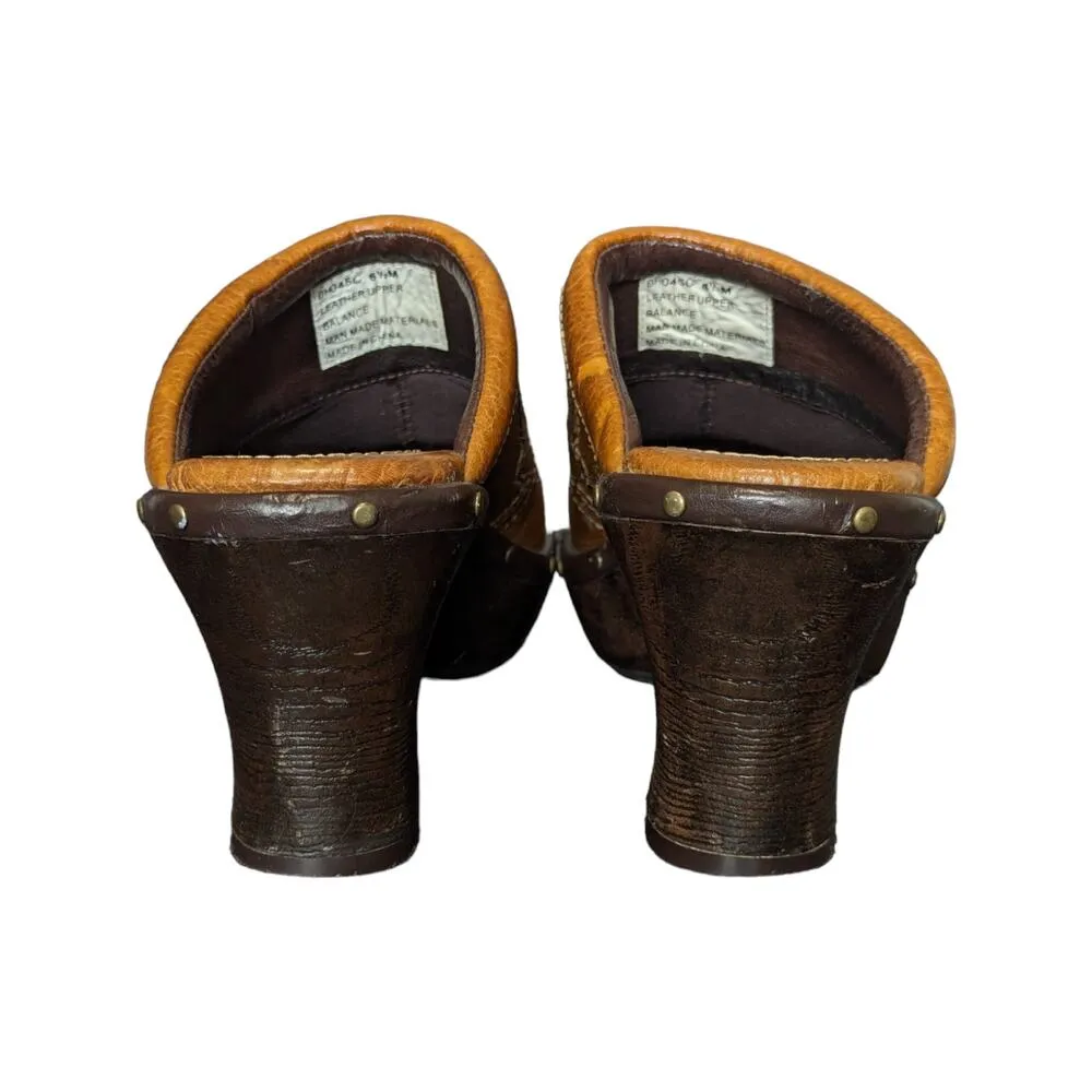 Sonora Western Leather Clogs Womens 6 Southwestern Slip On Heels Shoes Brown - Image 6