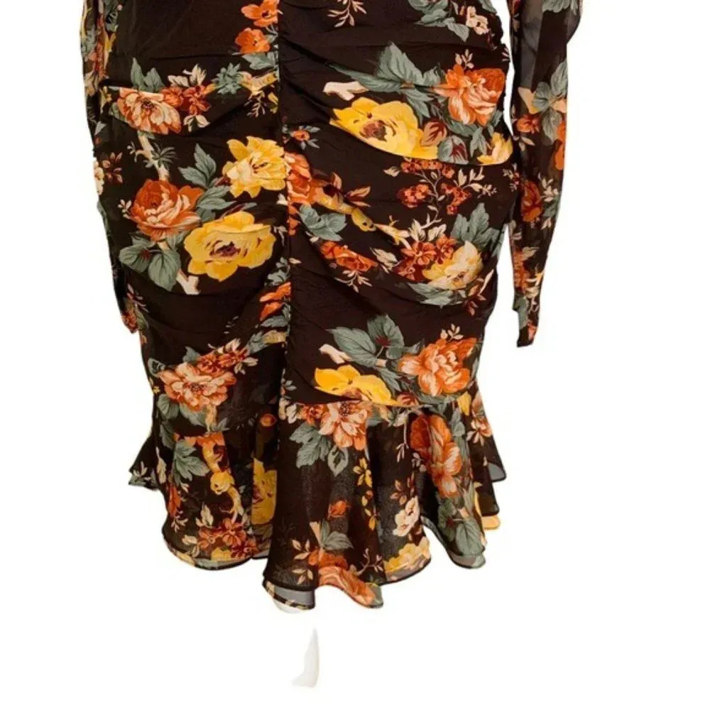 Veronica Beard Silk Hedera Floral Mini Dress Brown Size 14 NWT - Image 6