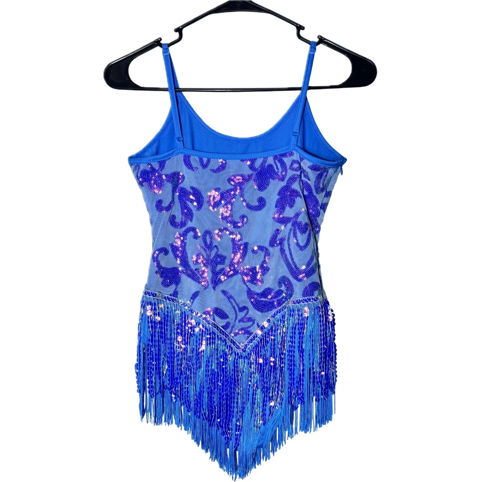 NWOT Sequin Fringe Bodysuit Sparkly Tassel Dance Rave Costume XS Blue - Image 8