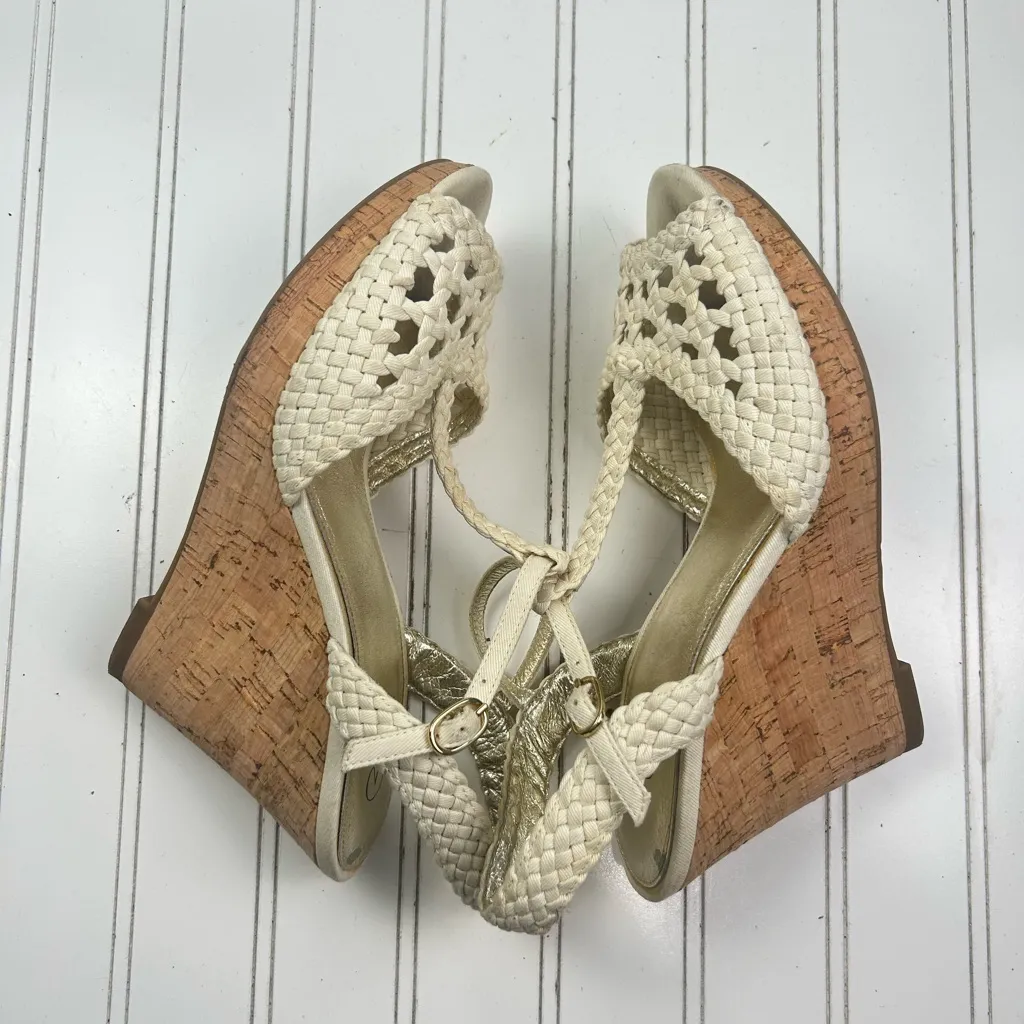 Adrianna Papell White Braided Cork Wedges Size 8M - Image 5