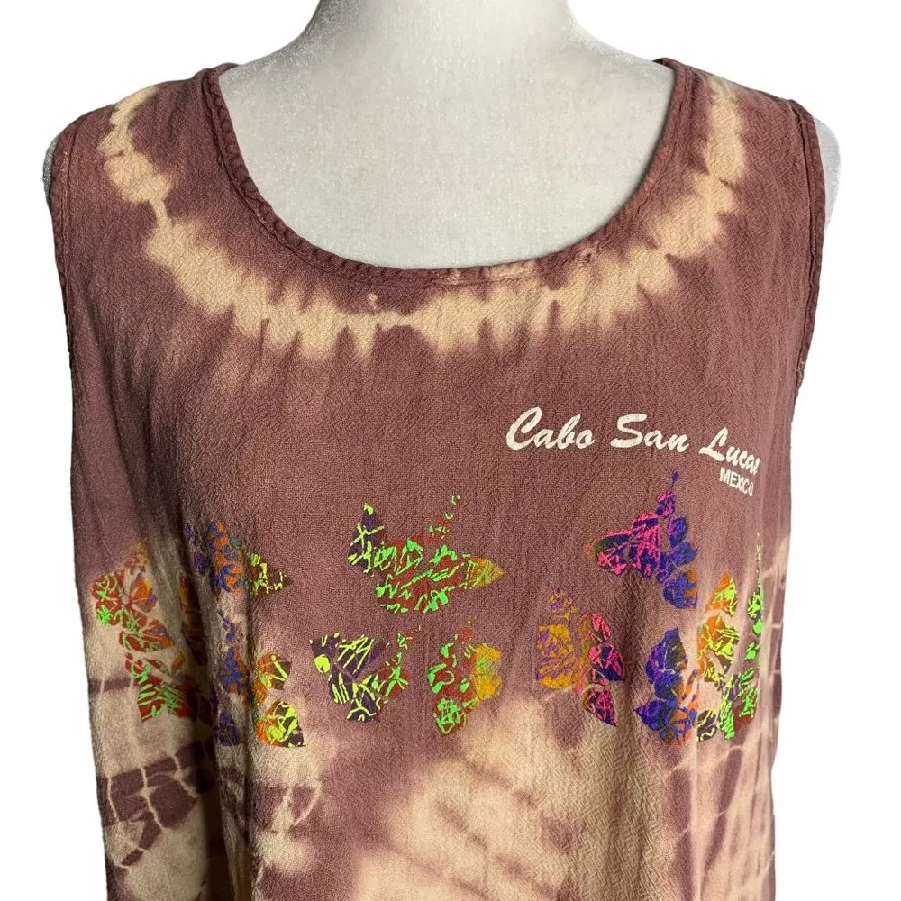 Vintage Cabo Mexico Sun Dress Cover Up M Mauve Tie Dye Sleeveless Round Neck Size M - Image 2