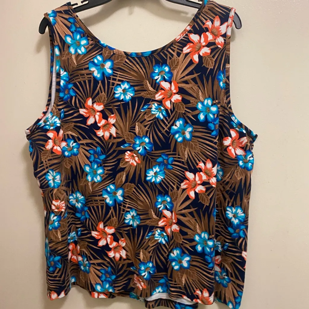 Lands End Womens Tank Top 3X 3XL Tropical Floral Hawaiian Print Palm Flowers - Image 4