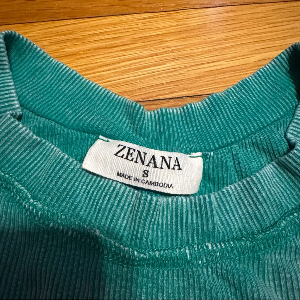 zenana green acid wash full length ribbed tank top - Image 2