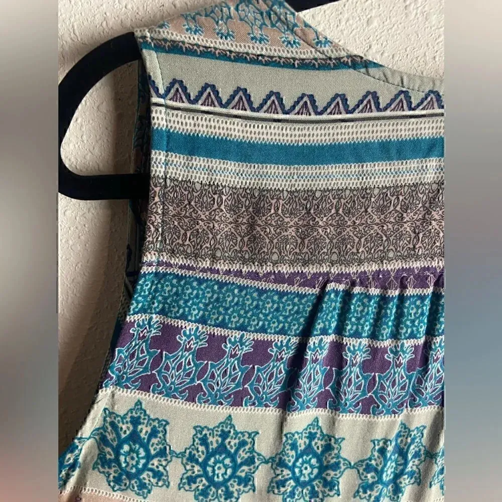 Beach Lunch Lounge Size Small Tank Dress Rayon Bohemian Morrocan Costal Blue - Image 2