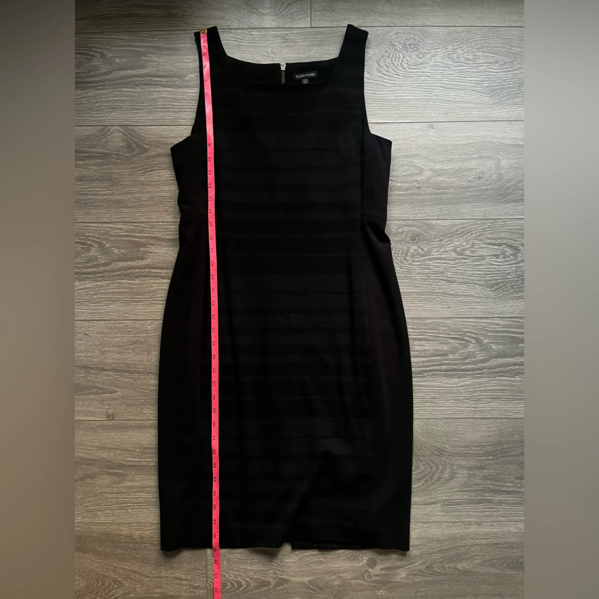 Eileen Fisher Black Gray Striped Sleeveless Fitted Knee Length Dress Size 10 - Image 6