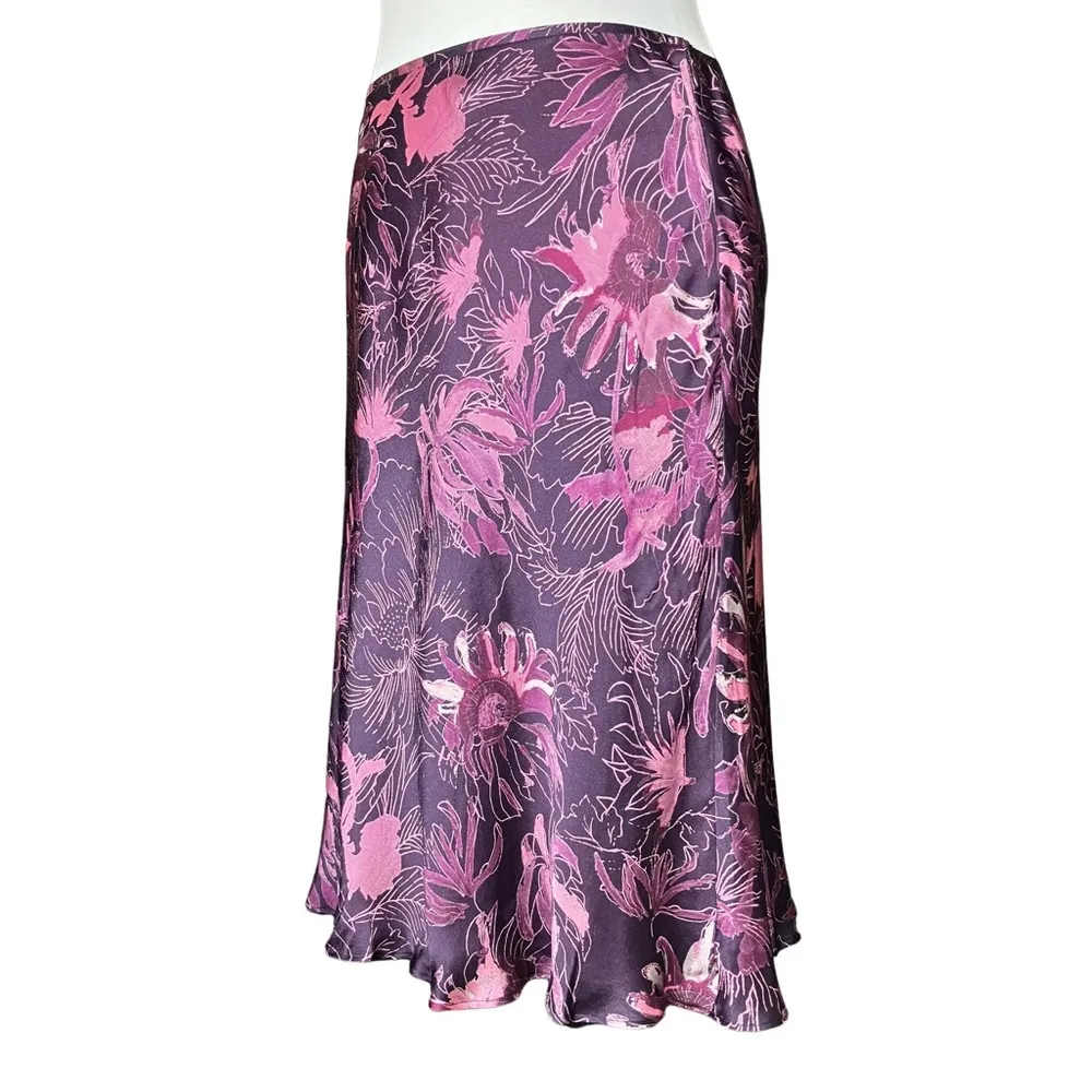 Vintage 90s Y2K Purple Floral 100% Silk Midi Skirt. XS. Cottagecore Bohemian - Image 2