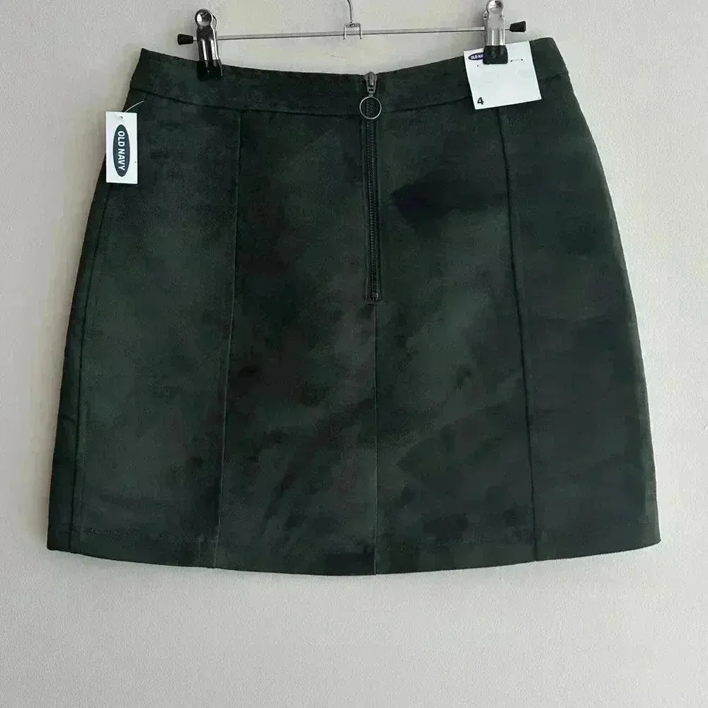 Old Navy Faux Suede Forest Green Zippered A-Line Mini Skirt, Size 4, NWT - Image 9