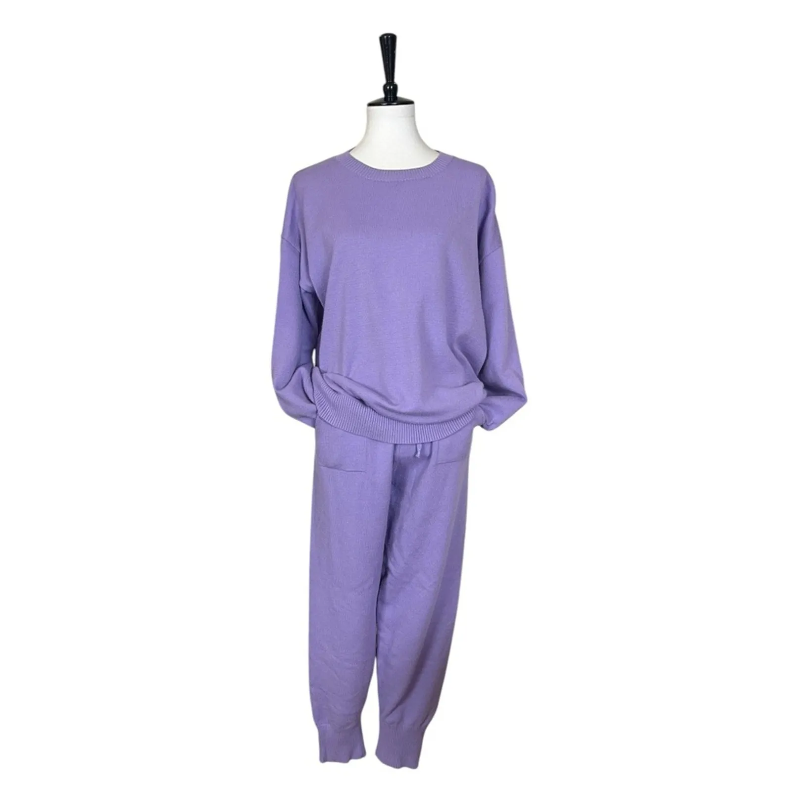 Coordinating 2 Piece Set Sweater Knit Jogger Pants Lounge Purple Women Size XL - Image 2