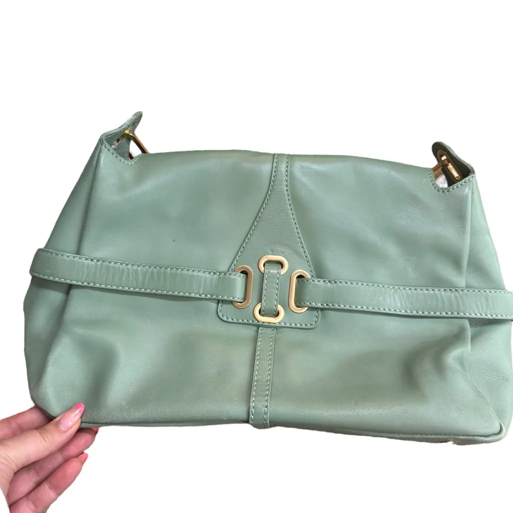 Jimmy Choo Tulita Shoulder Bag Sage Green Leather Chunky Buckle‎ Front Summer - Image 3