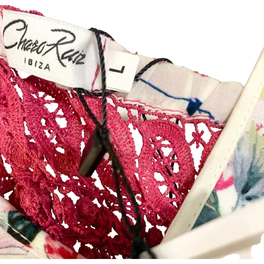 Charo Ruiz NEW Noa Crocheted Lace Floral Cotton Voile Asymmetrical Dress Large White - Image 10