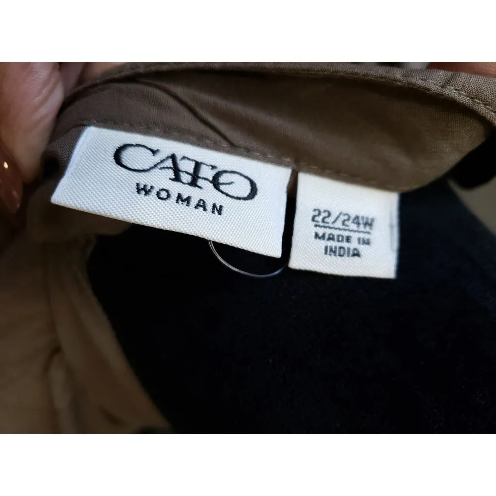 Cato Woman 22/24W Brown Cotton Pintuck Tunic Blouse Lace Trim Long Sleeve Top - Image 10