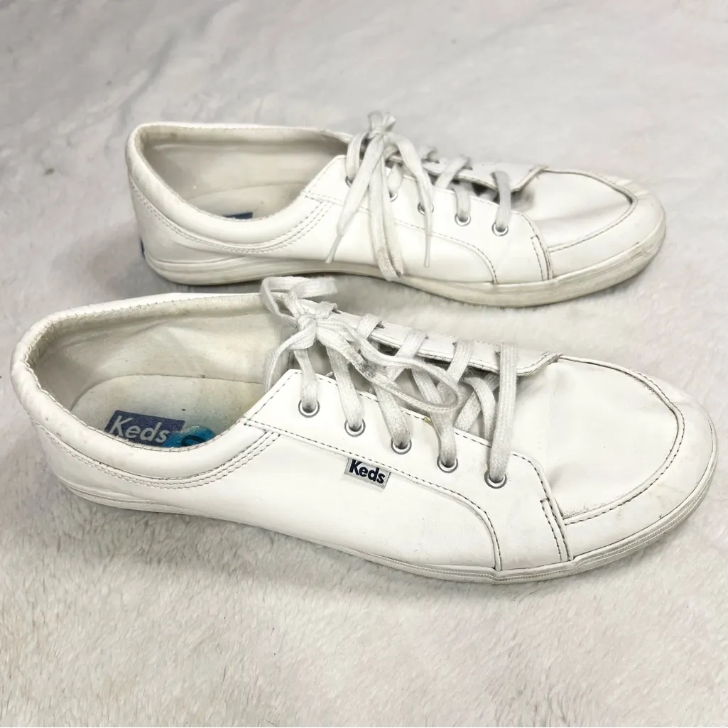 Keds Classic White Leather Lace Up Sneakers Size 10 - Image 3