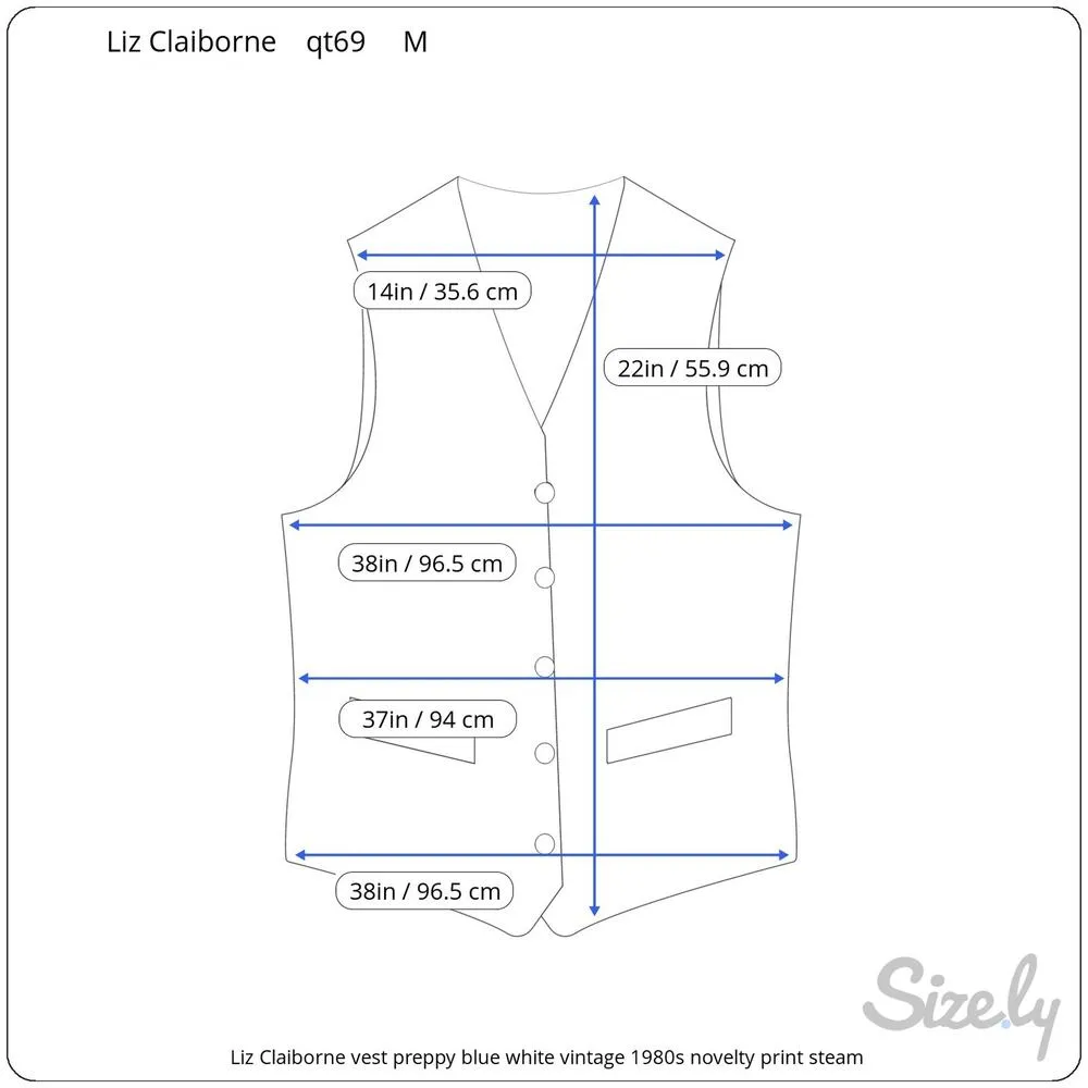 Liz Claiborne vest preppy blue white vintage 1980s novelty print steampunk - Image 2