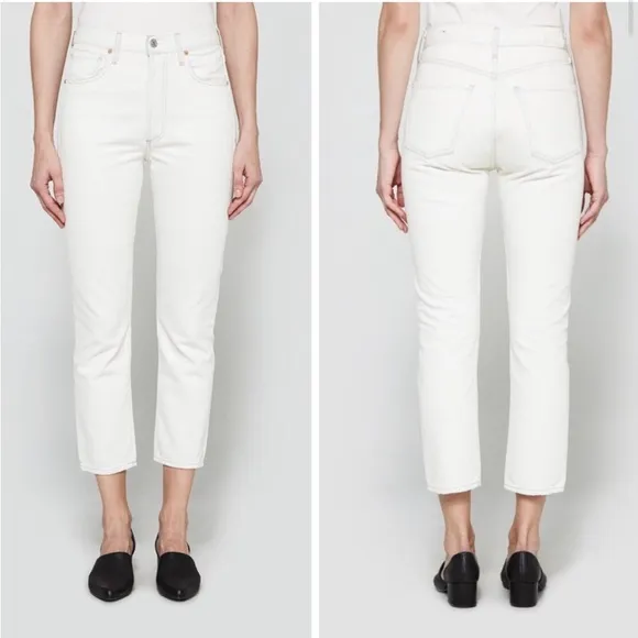 Citizens of Humanity COH Dree Crop High Rise Slim Straight Jeans Off White 26 - Image 2