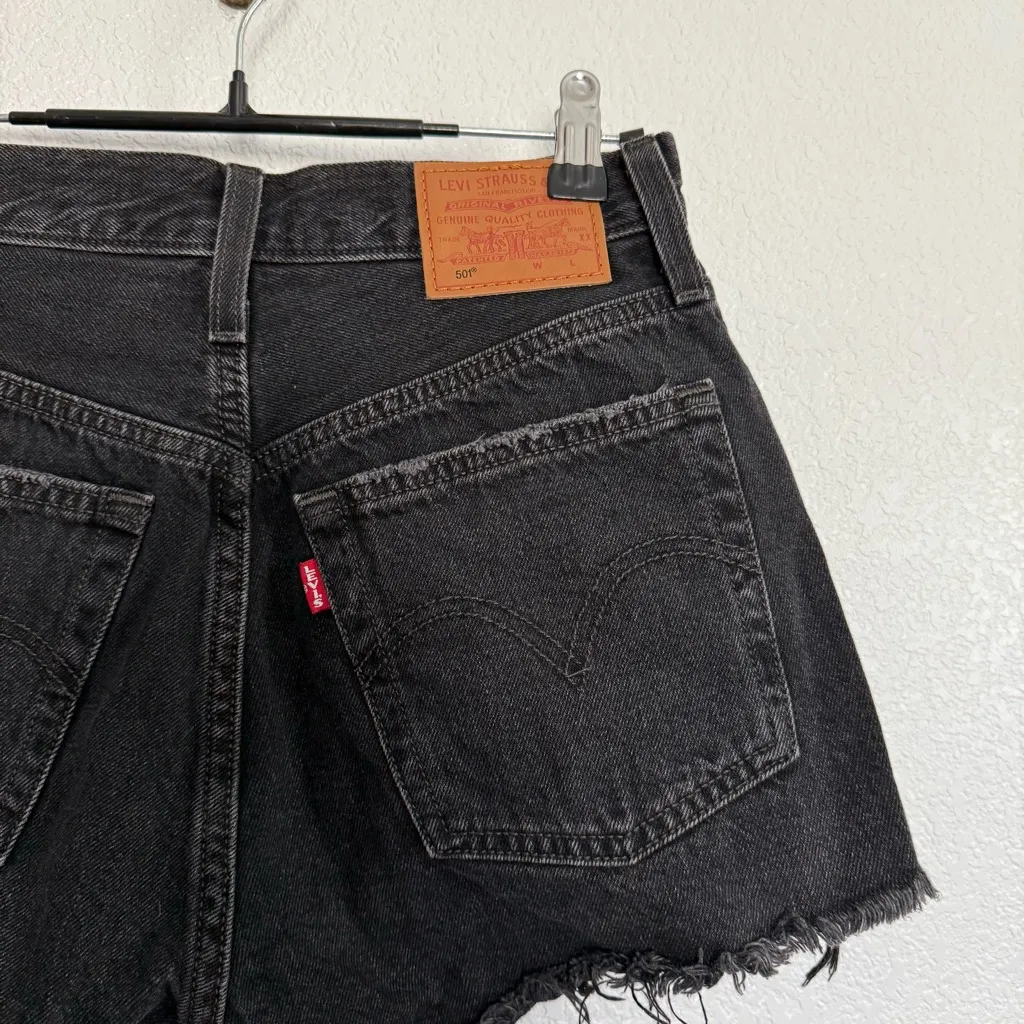 Levi’s 501 Black Distressed Shorts 24 - Image 3