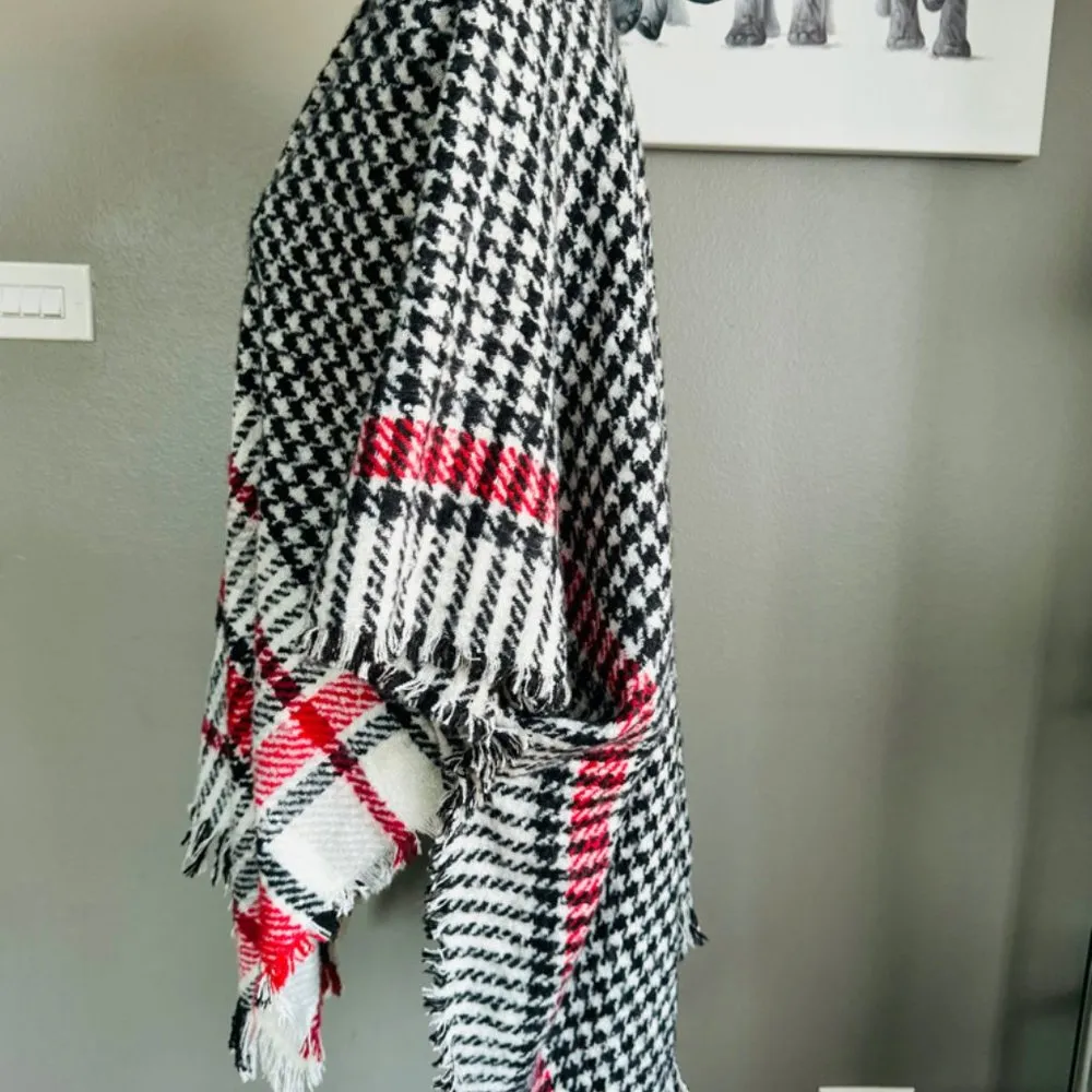 Charter Club Women’s Black Red Houndstooth-Plaid Topper Wrap - Image 3