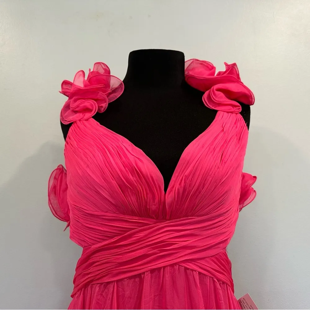 Mac Duggal 67911 Ruffle Tiered Cut-Out Chiffon Gown Maxi Dress in Hot Pink 10 - Image 3