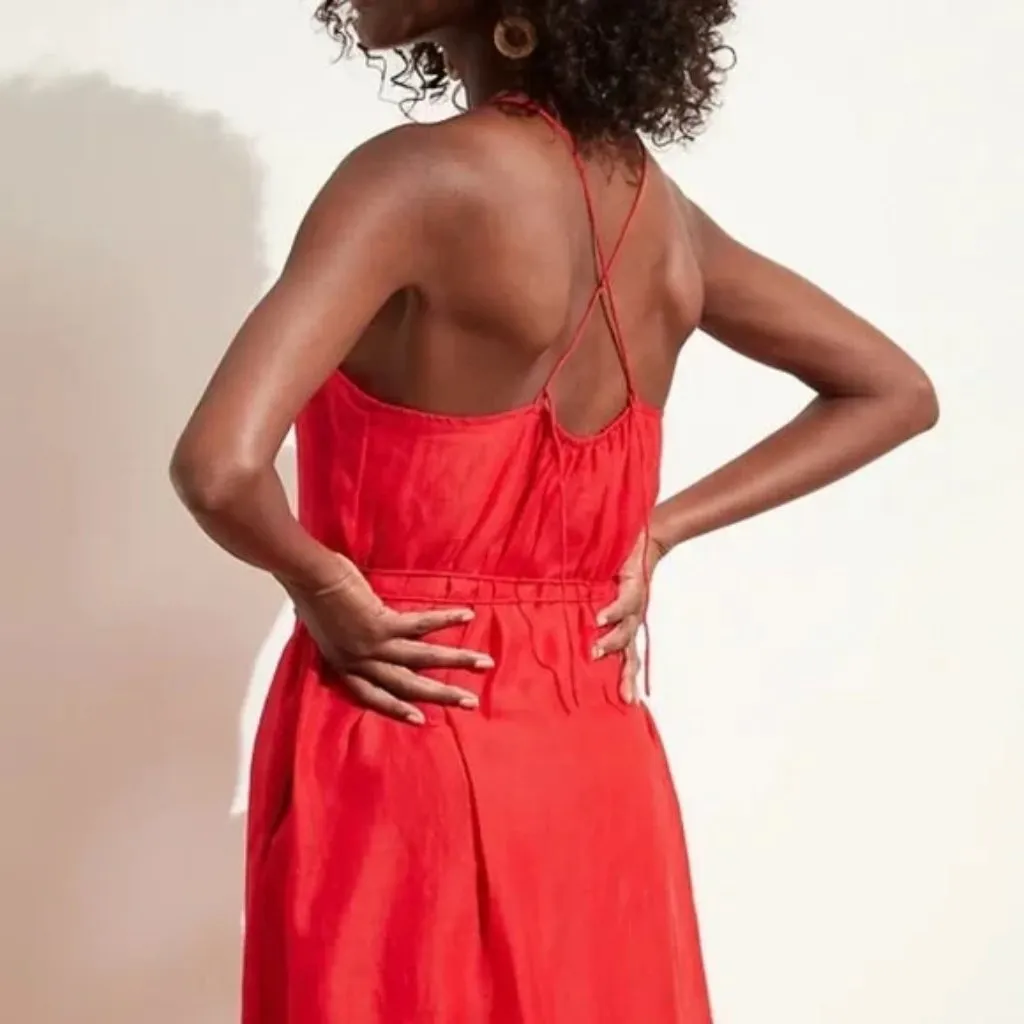 NWT Banana Republic Ramie Gathered Maxi in Strawberry Delight Dress L - Image 4