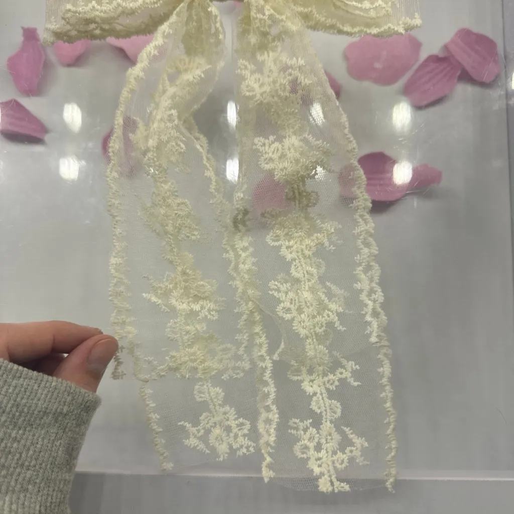 Elegant Lace Bow with Pink Petals - Image 5