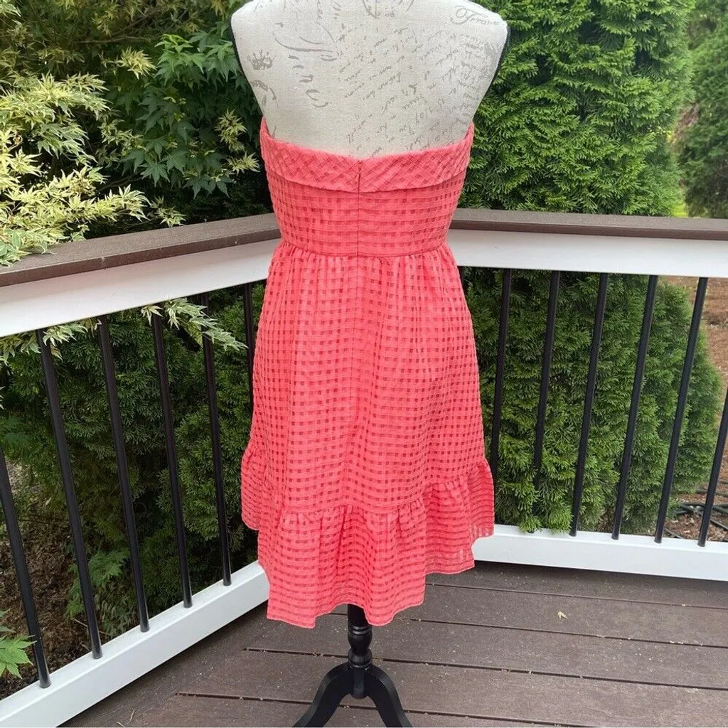 Vintage Anthropologie Hitherto Y2K Sz 10 Catherina coral cotton Strapless Dress - Image 12