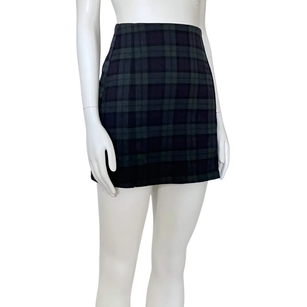 Brandy Melville Blue Green Plaid Mini Skirt XS Preppy Dark Academia School Girl - Image 4