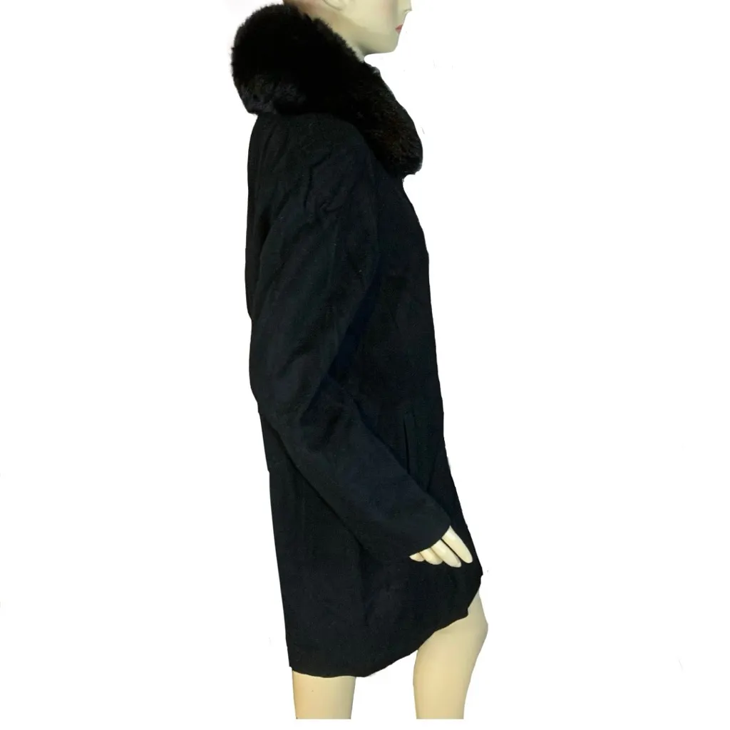 FLEET STREET BLACK WOOL W/FOX FUR COLLAR COAT (M) - Image 4