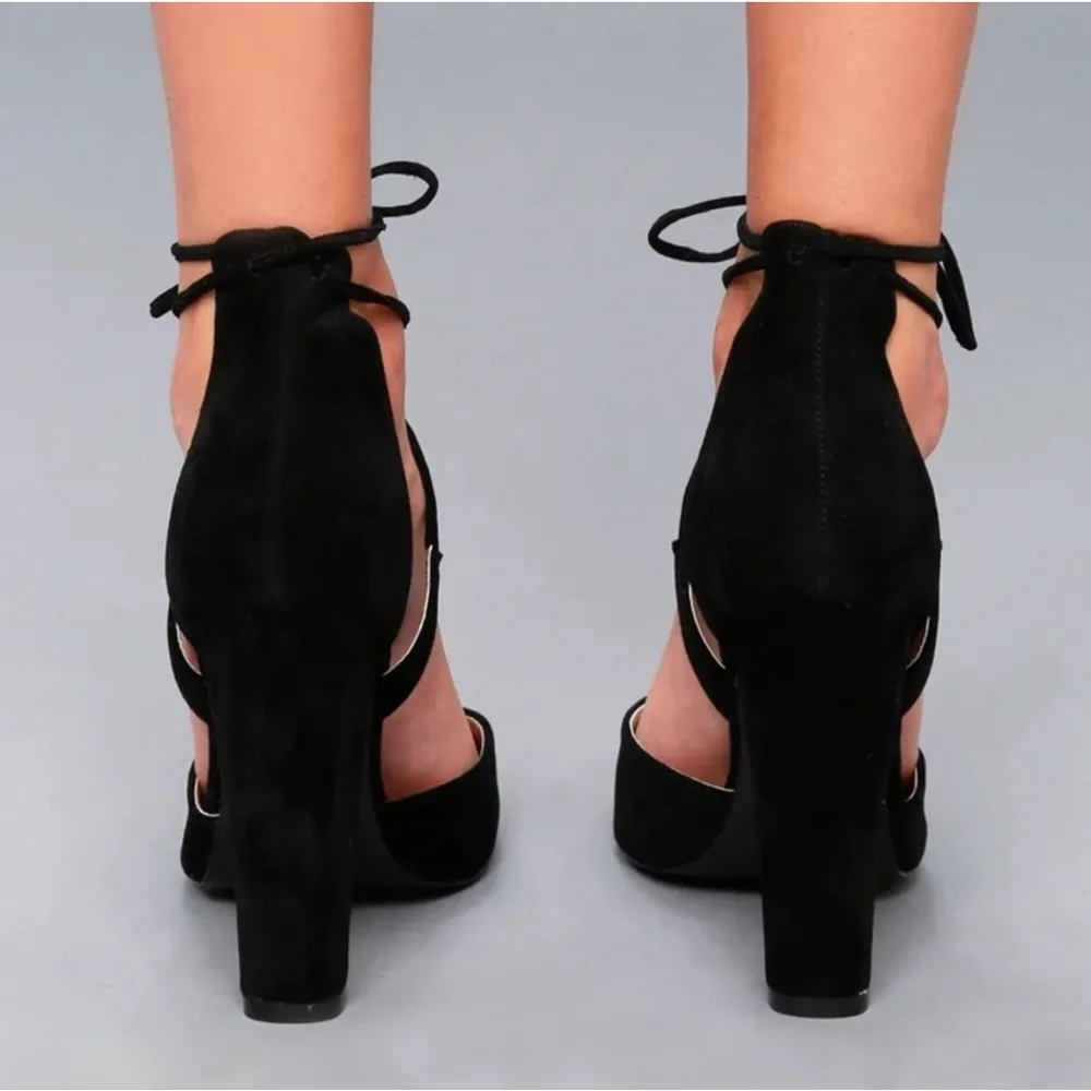 Lulus  black suede lace up pointed toe block heels - Image 2