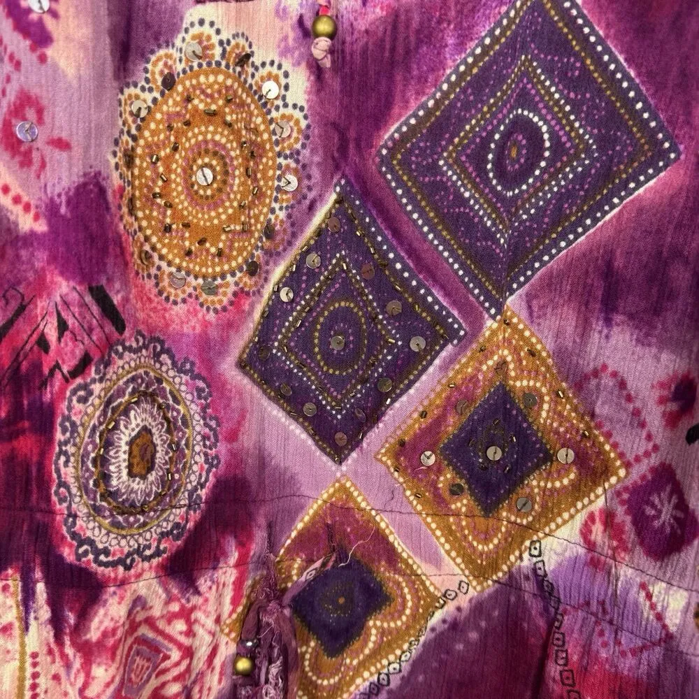 Dressbarn Tunic Top 2X Whimsical Fairy Multicolor Artsy Beaded Sequins V-Neck - Image 5