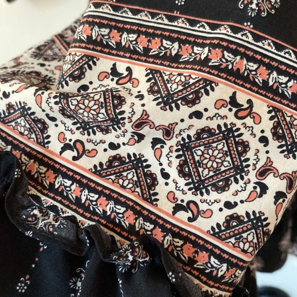 MISA Los Angeles Neily Printed V-Neck Flounce Mini Dress Blouson Tie Back Kimono - Image 8