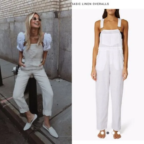 WeWoreWhat Basic Overalls Jumpsuit Off White Linen Classic Blogger Favourite - Image 2