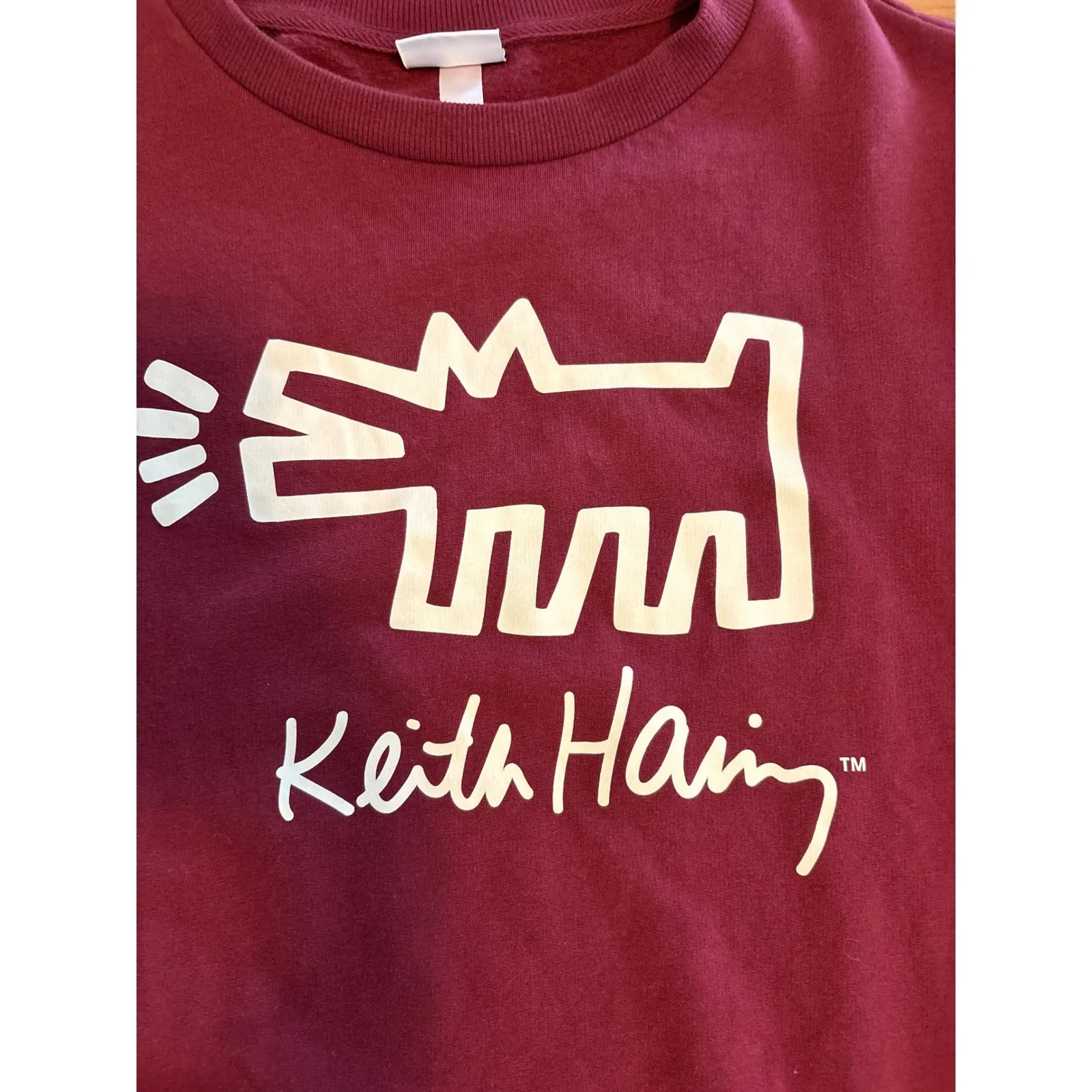 Keith Haring Dog Art Sweatshirt Maroon Crewneck Long Sleeve Pullover Women's M Red Size M - Image 5