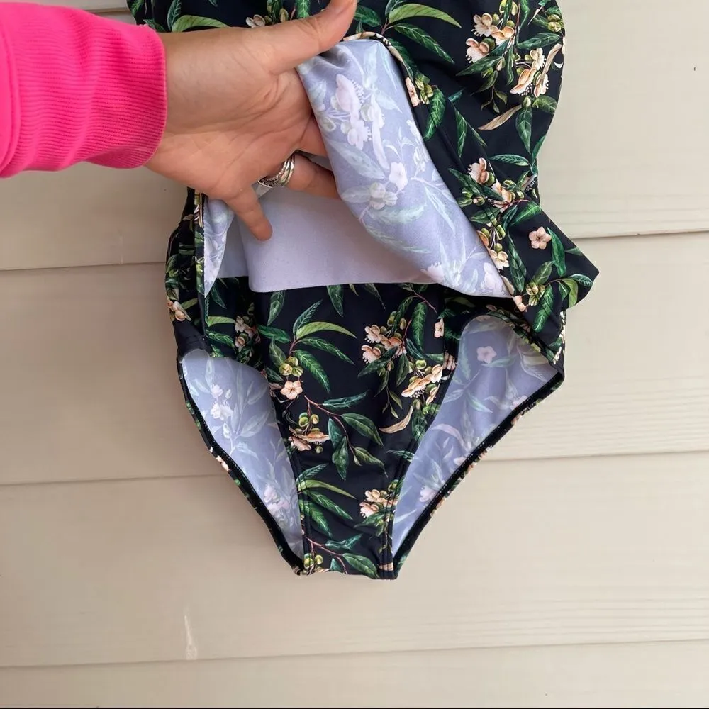 NEW Women’s L Tropical Hawaiian One Piece Swimsuit Built in Bra Bodysuit Ruched Green Size L - Image 7