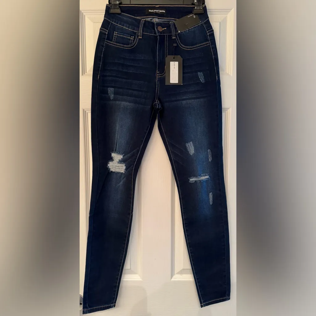 Black Pearl Denim Los Angeles Indigo Women’s Blue Distressed Skinny Jean Size 3 - Image 2