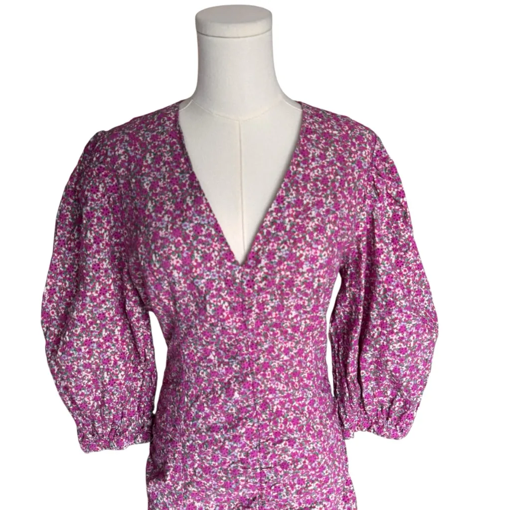 MAJE - Floral Print Broderie Anglaise Cotton Mini Dress Pink Sz 42 (US 10) - Image 6