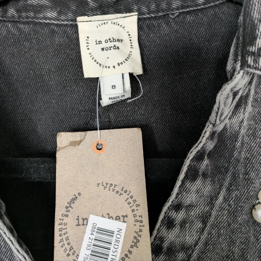 River Island Womens Black Denim Pearl Embellishment Shirt Sz 8 - Image 3